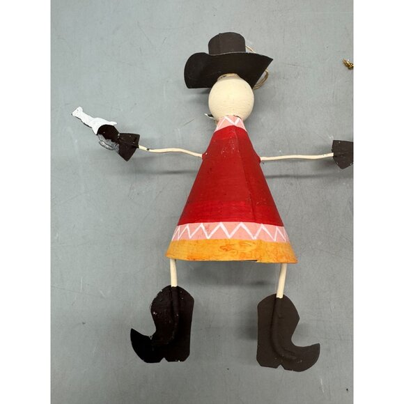 Cowboy & Snowman Metal Christmas Ornaments Hand-Painted Rustic Holiday Set Of 2 - Picture 7 of 9